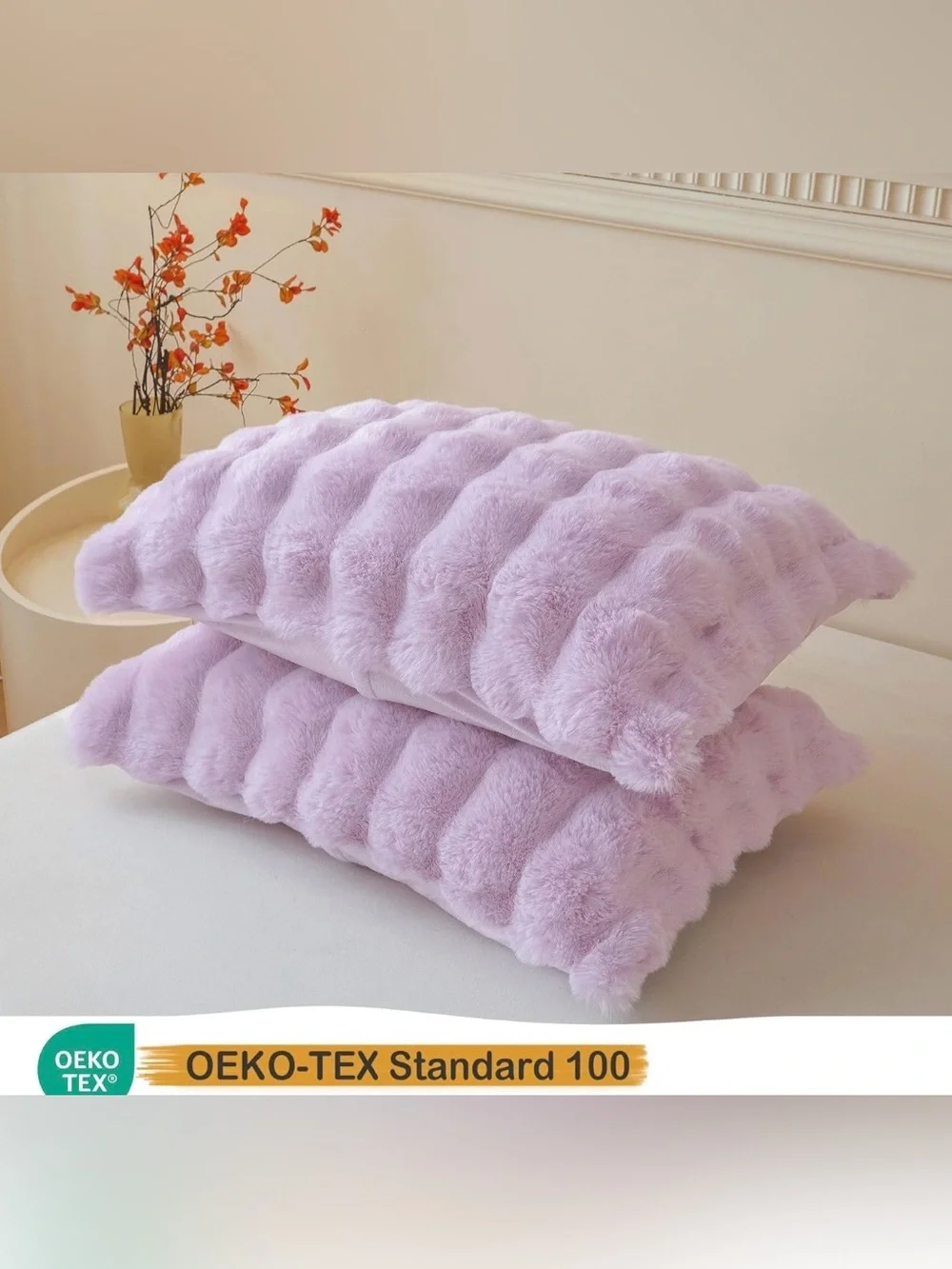 2pc. Plush Faux Fur Lumbar Pillow - Lavender